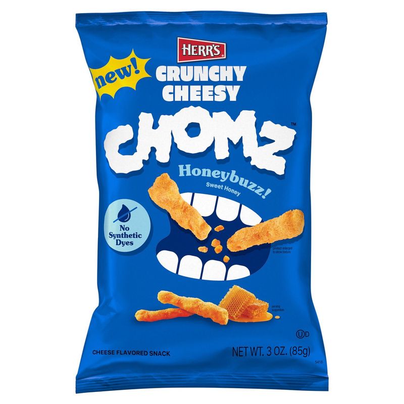 Herr's Chomz Crunchy Cheesy Honeybuzz! Sweet Honey Cheese Flavored Snack, 3 oz