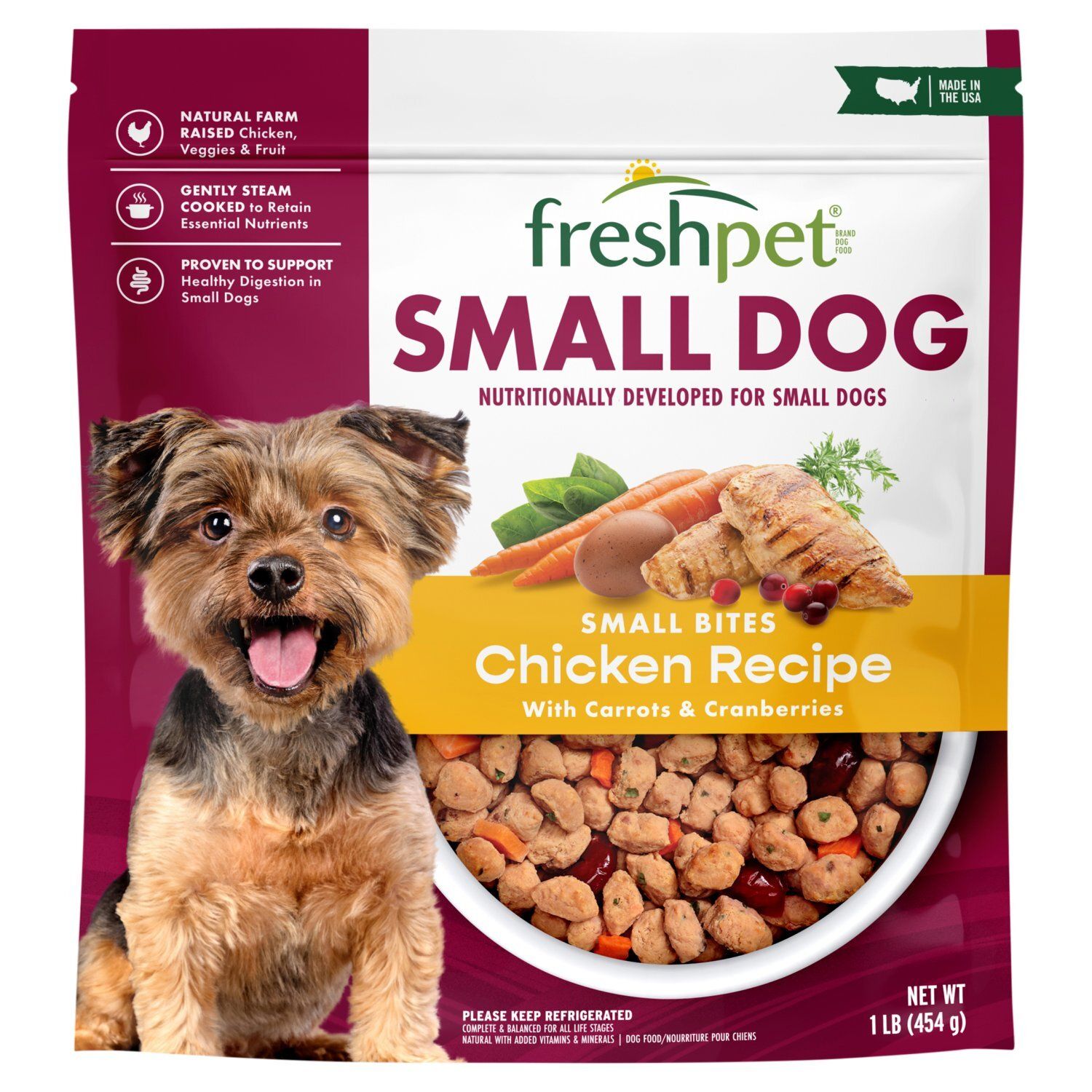 Freshpet Small Bites Chicken Recipe with Carrots &amp; Cranberries Small Dog Food, 1 lb
