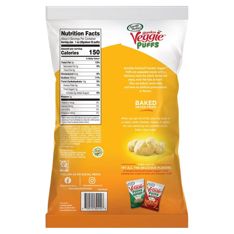 Sensible Portions Garden Veggie White Cheddar Flavored Baked Corn Puffs, 3.75 oz