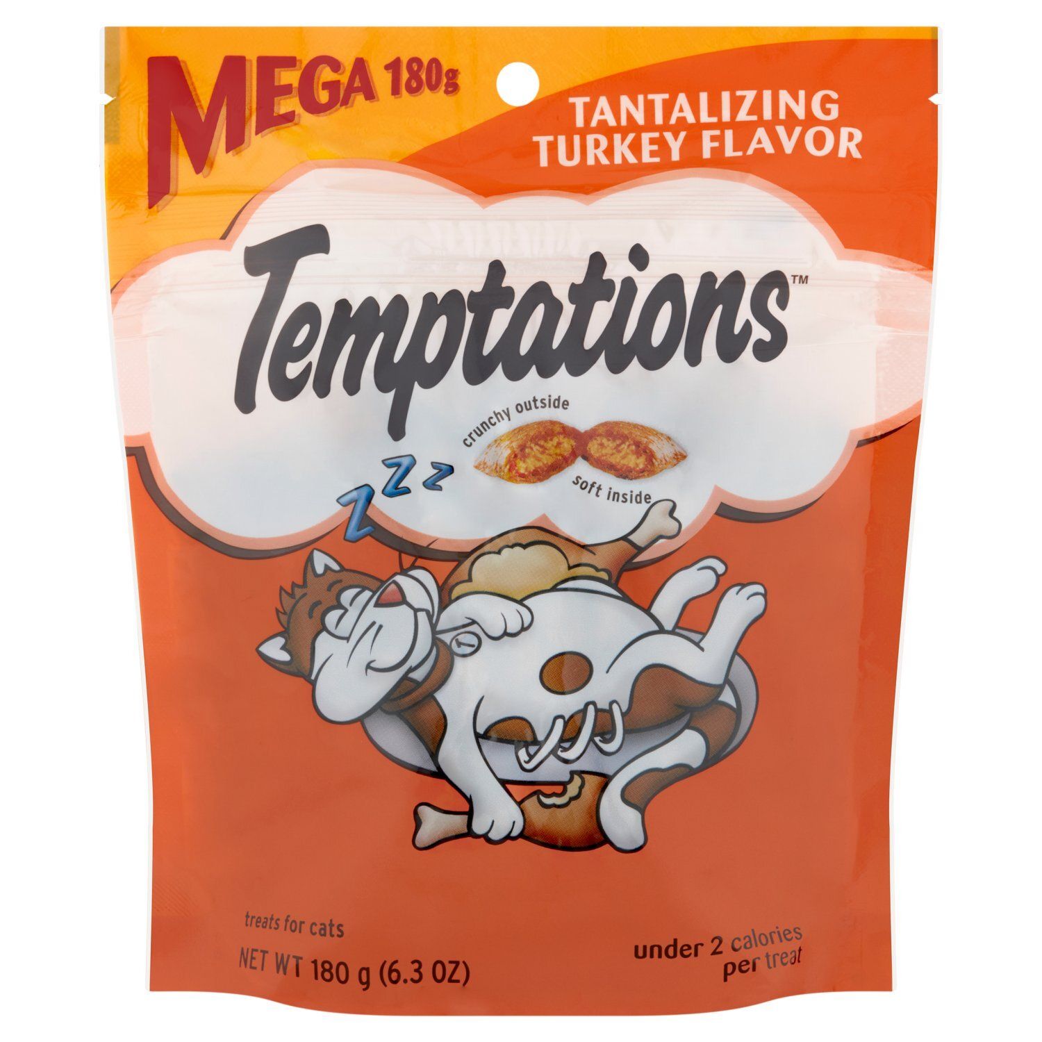 TEMPTATIONS Classic Crunchy and Soft Cat Treats Tantalizing Turkey Flavor Mega Size, 6.3 oz. Pouch