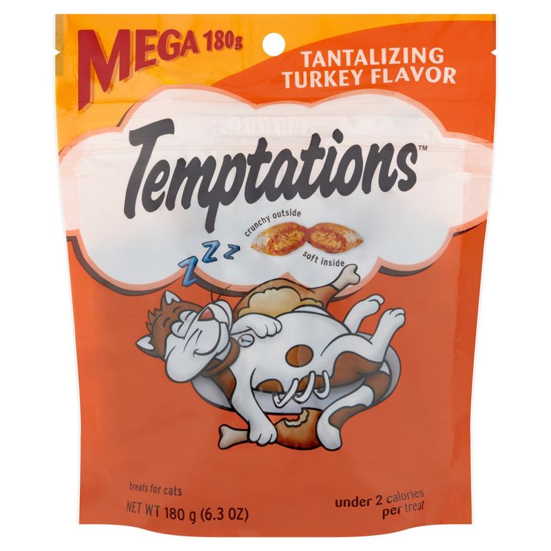 TEMPTATIONS Classic Crunchy and Soft Cat Treats Tantalizing Turkey Flavor Mega Size, 6.3 oz. Pouch