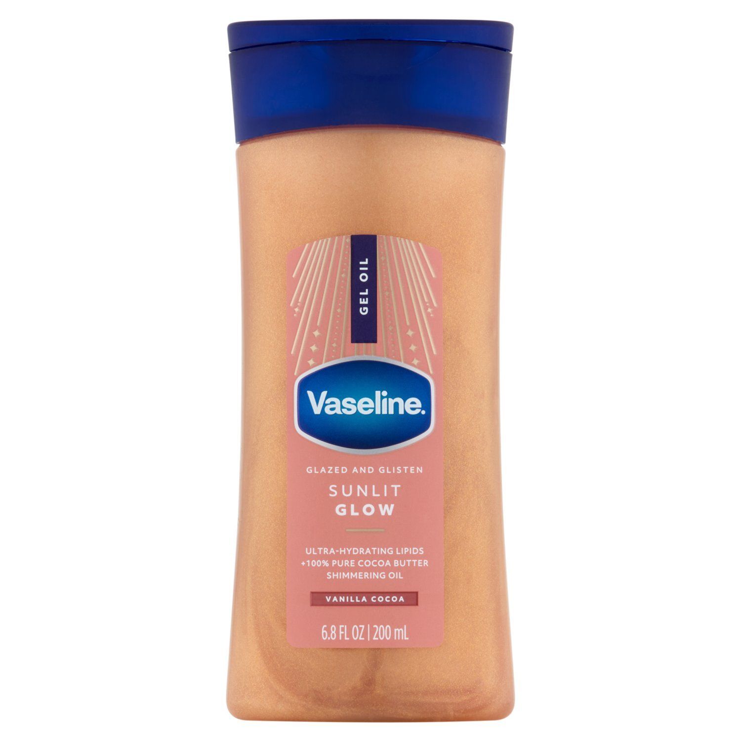Vaseline Glazed and Glisten Sunlit Glow Vanilla Cocoa Gel Oil, 6.8 fl oz