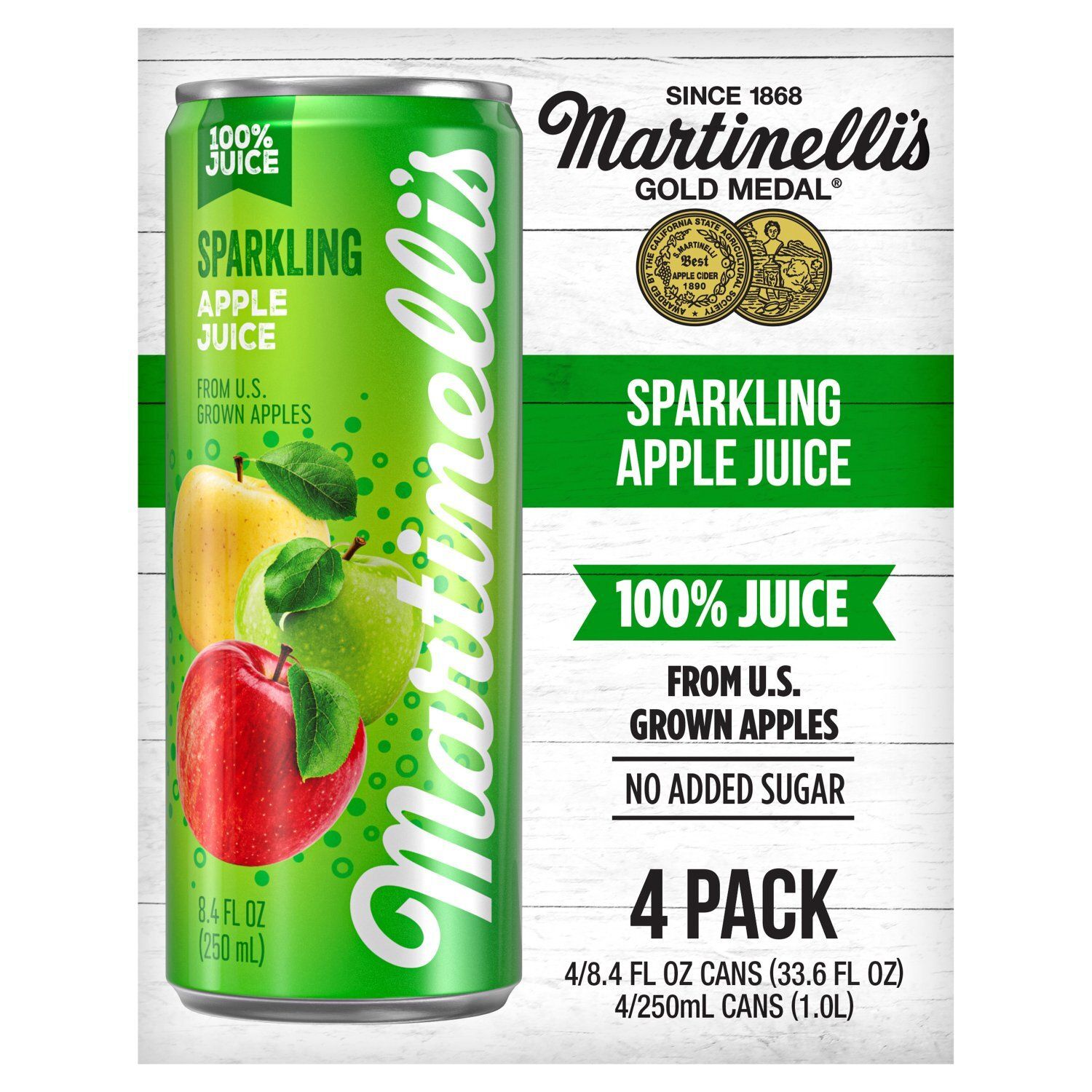 Martinelli's Gold Medal Sparkling Apple Juice, 8.4 fl oz, 4 count