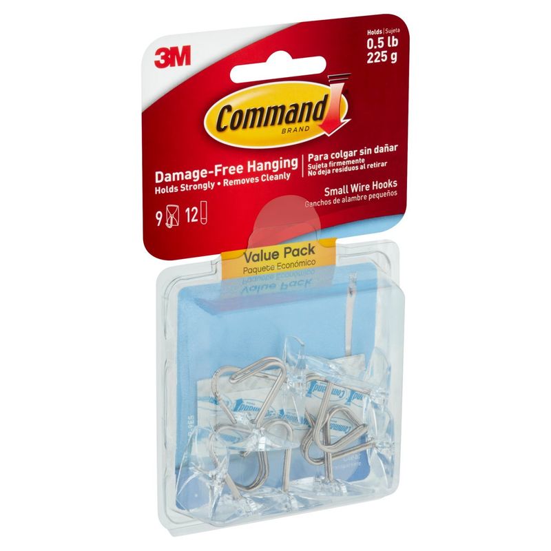 Command™ Clear Small Wire Hooks, 9 Hooks, 12 Strips/Pack