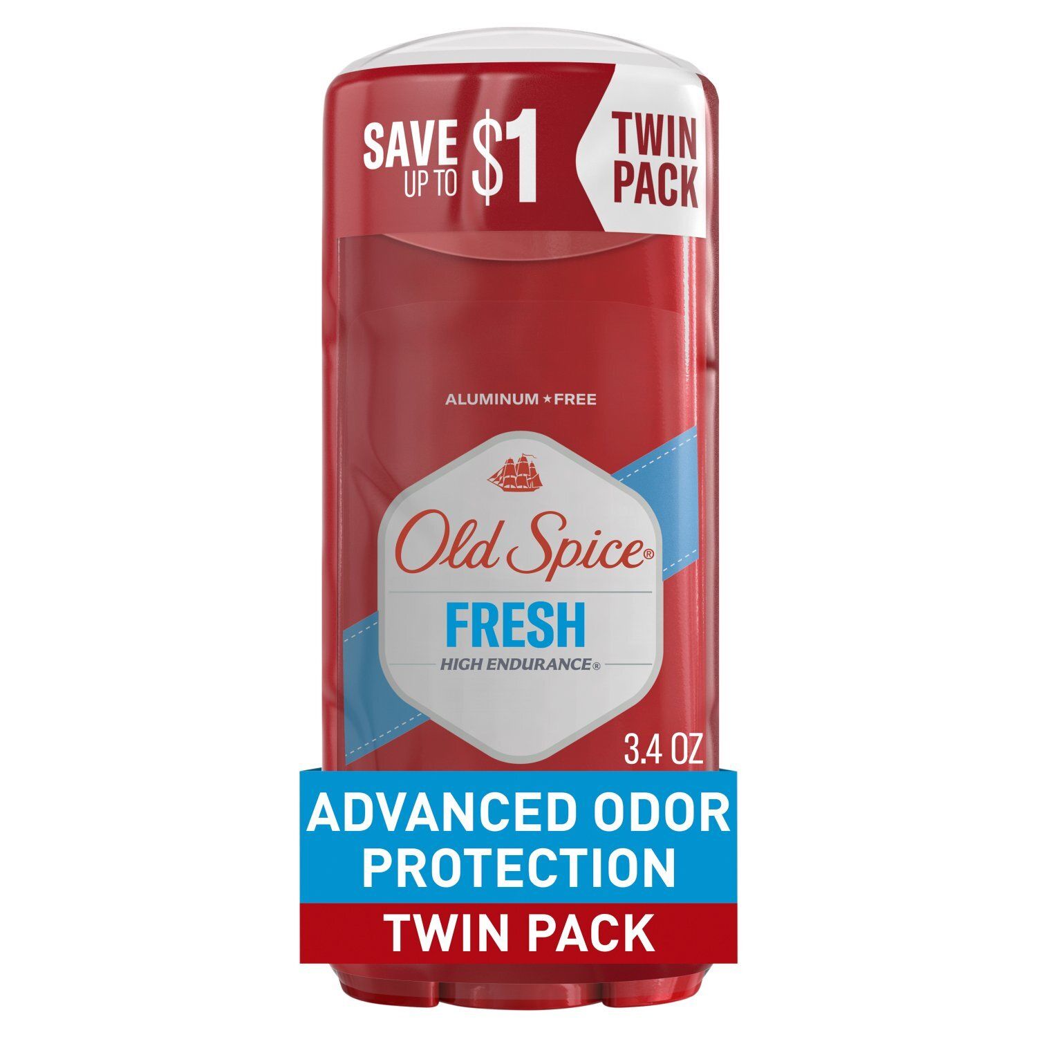 Old Spice High Endurance Aluminum Free Fresh Deodorant Twin Pack, 3.4 oz, 2 count