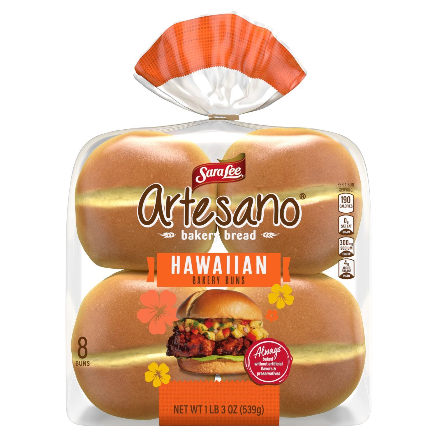 Sara Lee Artesano Hawaiian Bakery Bread Buns, 8 count, 1 lb 3 oz