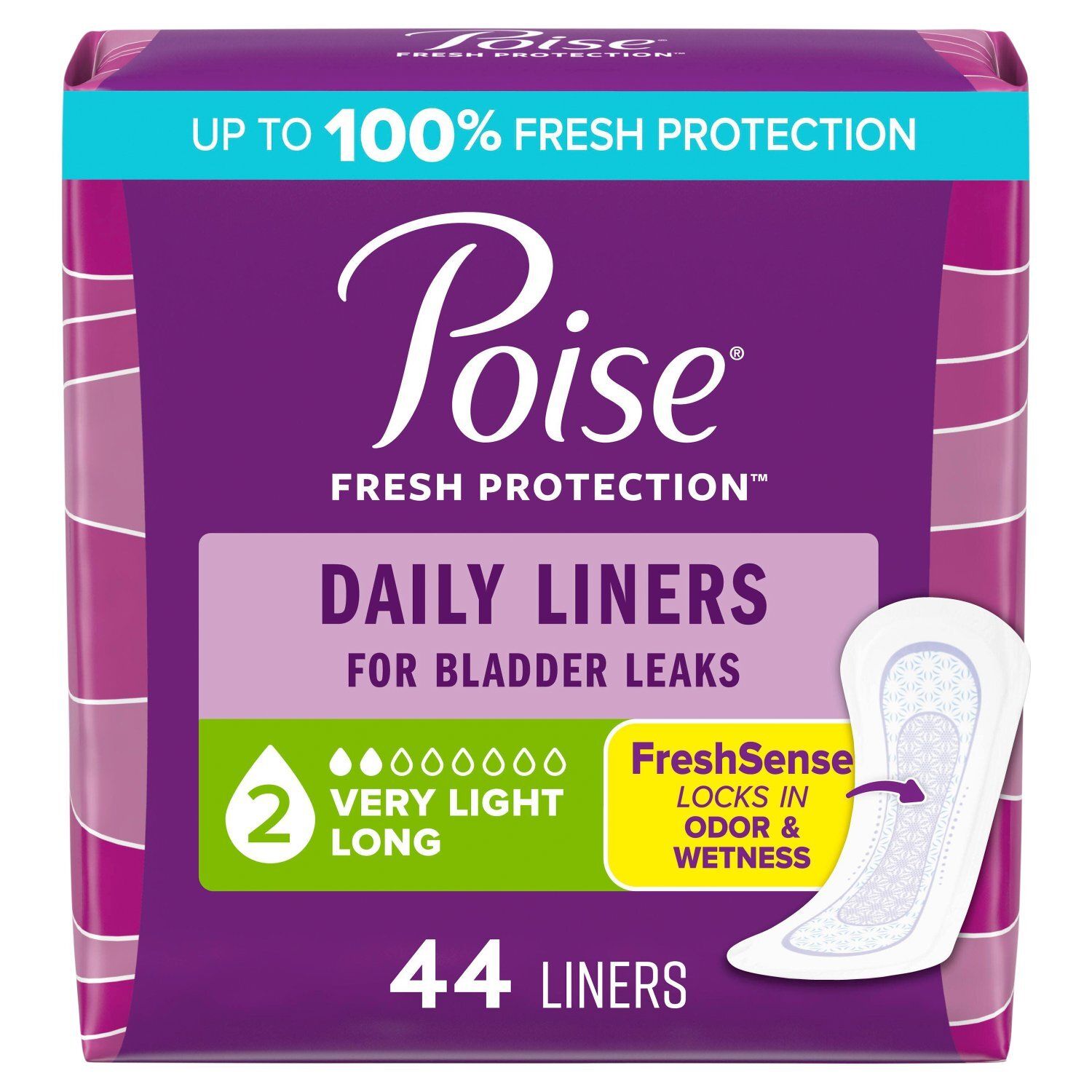 Poise Fresh Protection Very Light Long Daily Liners, 44 count