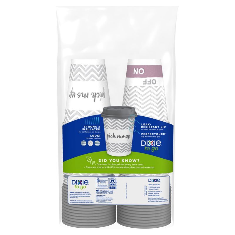 DIXIE TO GO® PRINTED PAPER CUPS WITH LIDS, 12OZ HOT CUPS, 312 COUNT