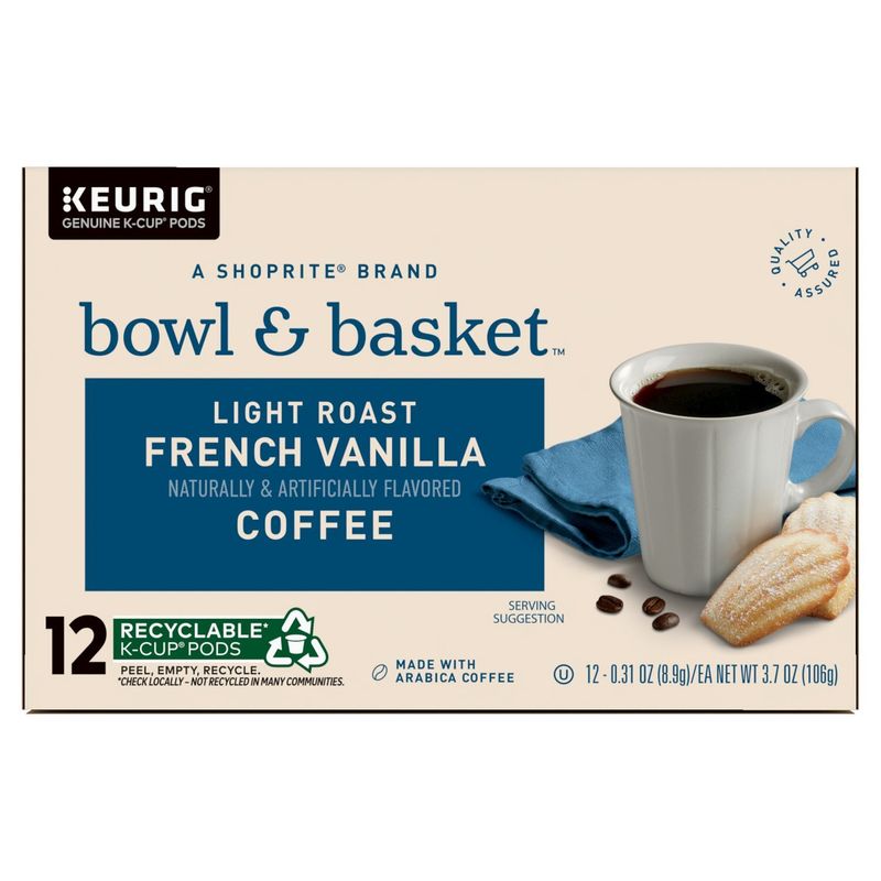 Bowl &amp; Basket Light Roast French Vanilla Coffee K-Cup Pods, 0.31 oz, 12 count