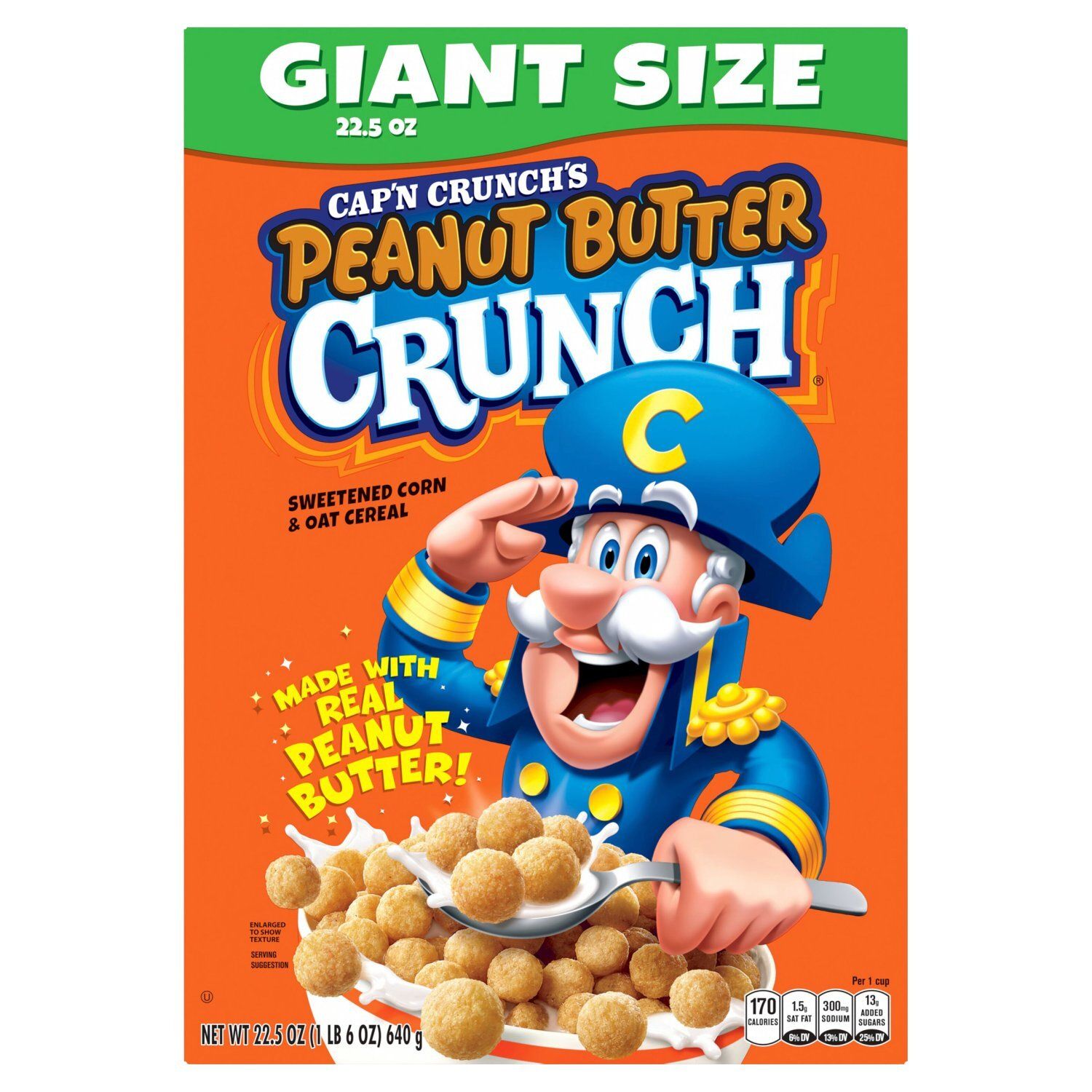 Cap'n Crunch's Peanut Butter Crunch Sweetened Corn &amp; Oat Cereal Giant Size, 22.5 oz