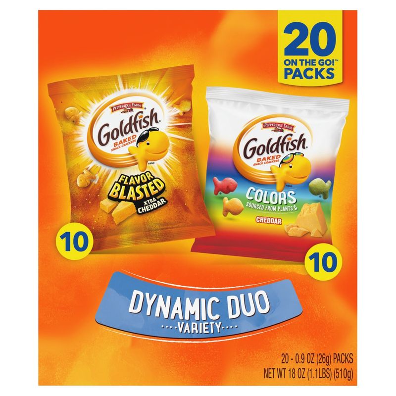 Pepperidge Farm Goldfish Dynamic Duo Baked Snack Crackers Variety, 0.9 oz, 20 count