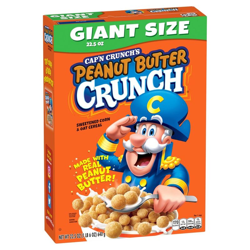 Cap'n Crunch's Peanut Butter Crunch Sweetened Corn &amp; Oat Cereal Giant Size, 22.5 oz