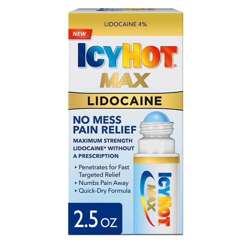 Icy Hot Max Lidocaine No Mess Pain Relief Roll-On, 2.5 fl oz