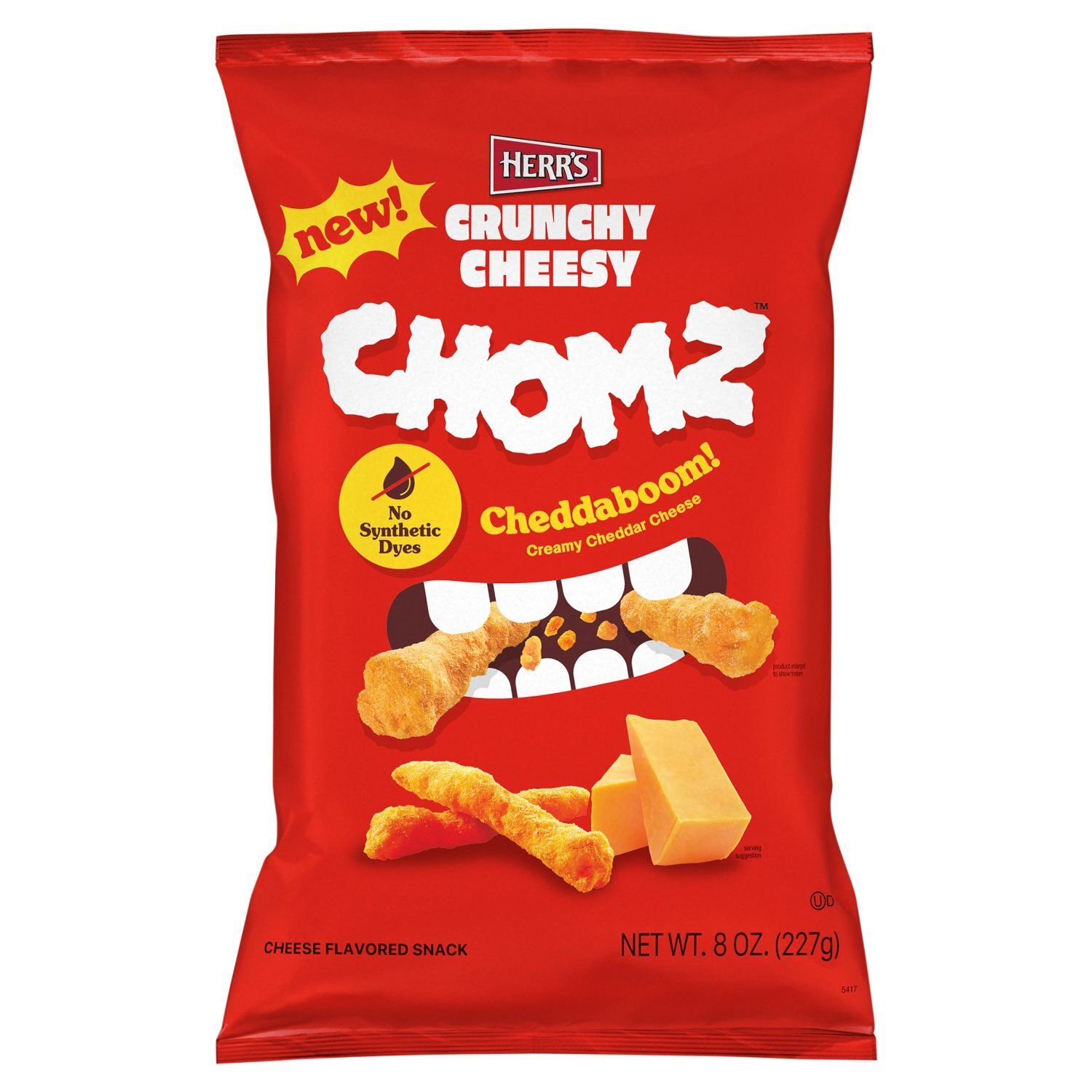 Herr's Chomz Crunchy Cheesy Cheddaboom! Creamy Cheddar Cheese Flavored Snack, 8 oz