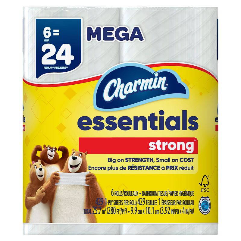Charmin Essentials Strong Toilet Paper, 6 Mega Rolls