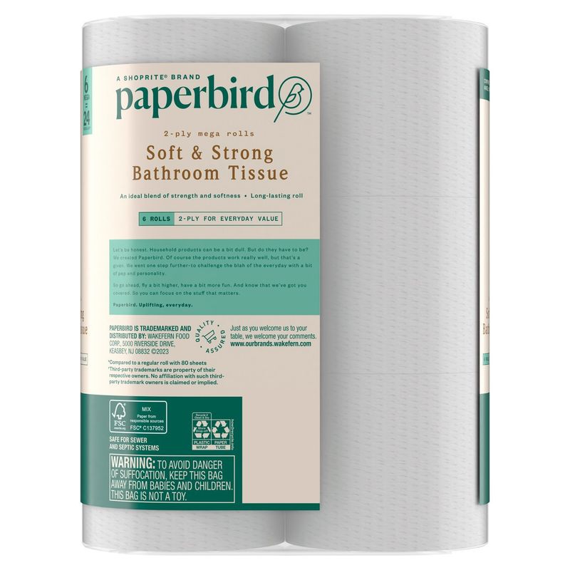 Paperbird Soft &amp; Strong Bathroom Tissue, 320 2-ply sheets per roll, 6 count