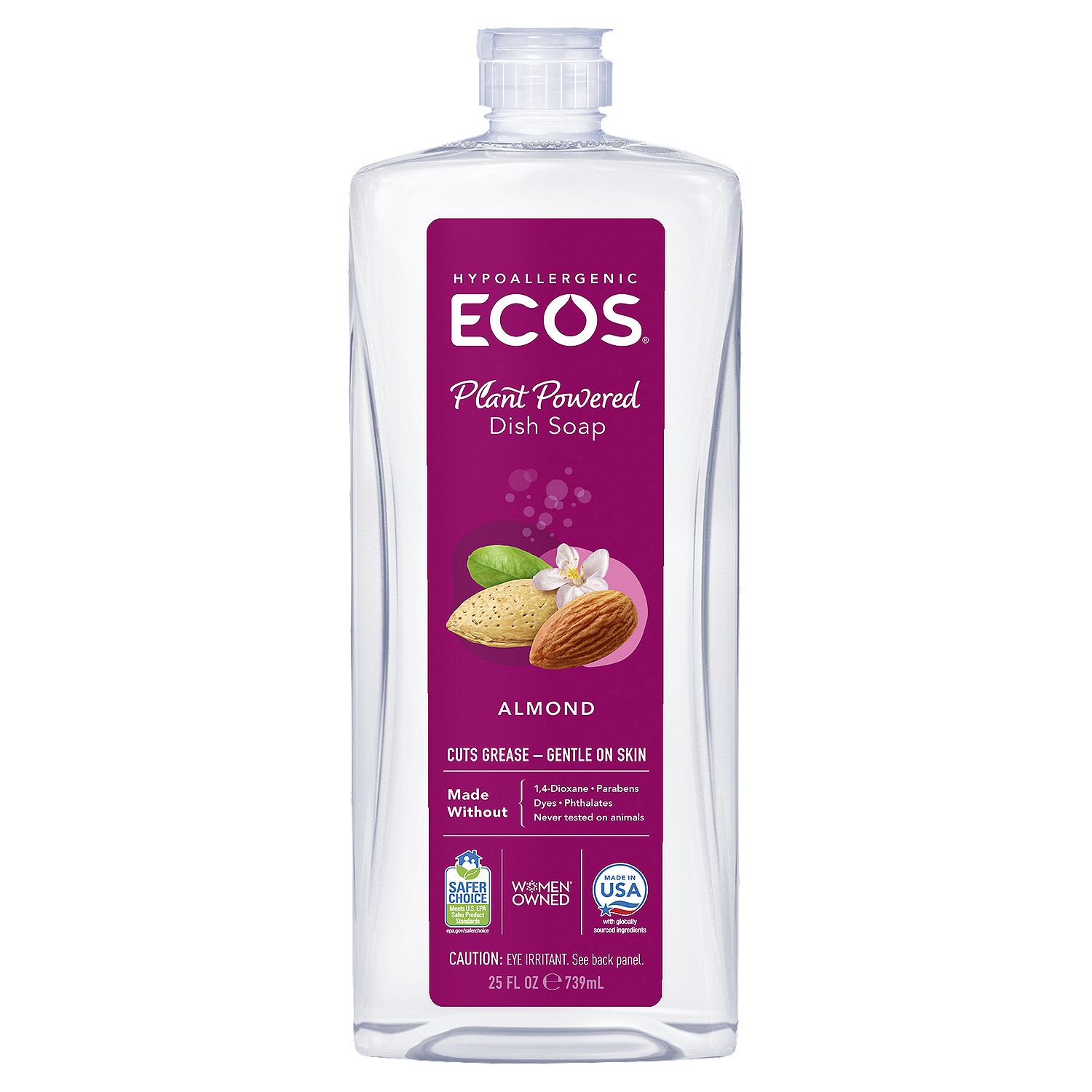 Ecos Hypoallergenic Plant Powered Almond Dish Soap, 25 fl oz