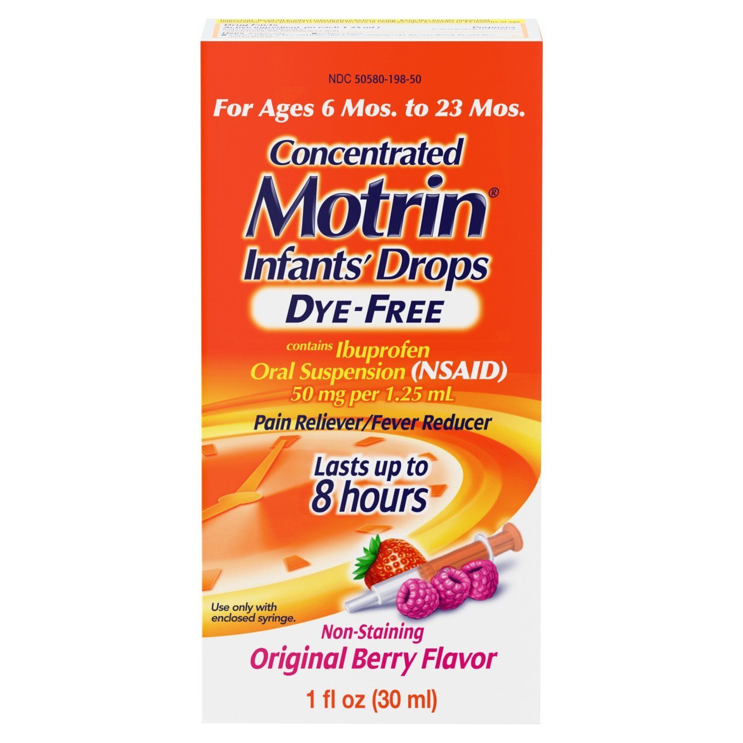 Motrin Original Berry Flavor Infants' Drops Pain Reliever, For Ages 6 Mos. to 23 Mos., 1 fl oz