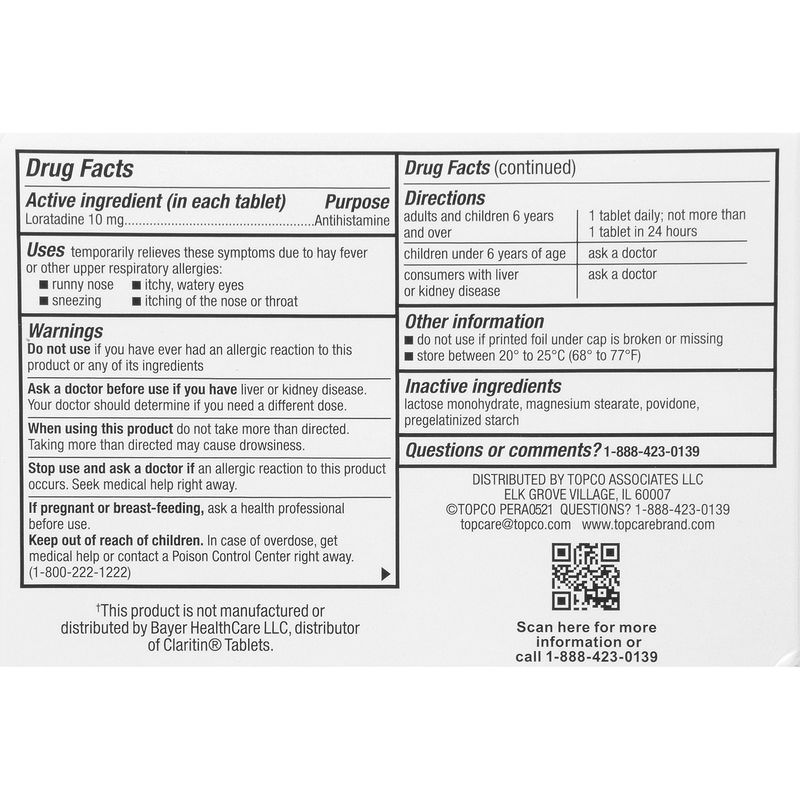 TopCare 24 Hour Allergy Relief Loratadine 10mg Tablets, 30 each