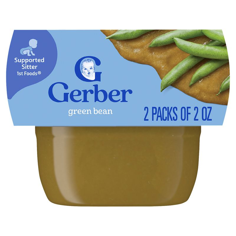 Gerber 1st Foods Green Bean Baby Food, Supported Sitter, 2 oz, 2 count
