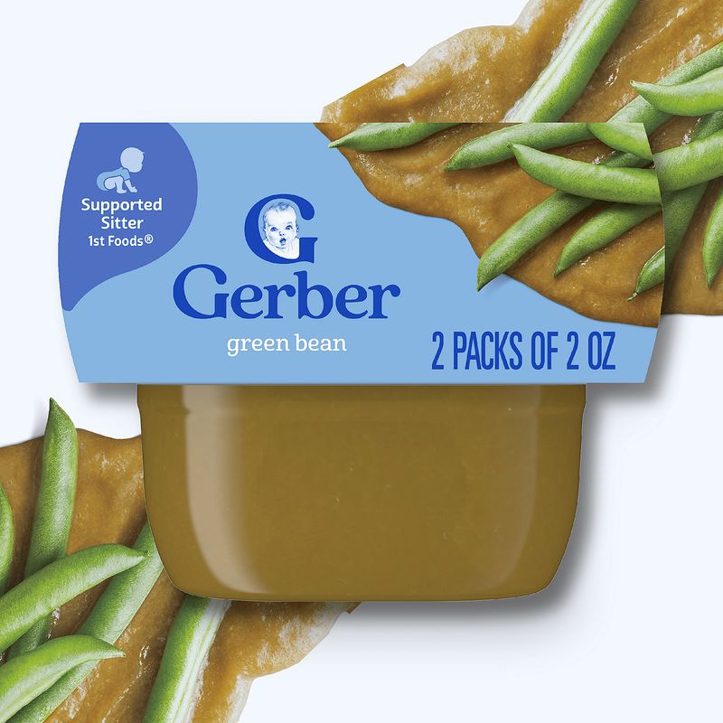 Gerber 1st Foods Green Bean Baby Food, Supported Sitter, 2 oz, 2 count