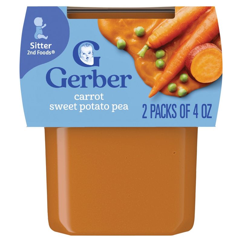 Gerber 2nd Foods Carrot Sweet Potato Pea Baby Food, Sitter, 4 oz, 2 count