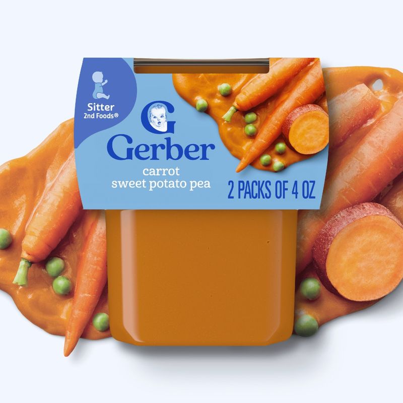 Gerber 2nd Foods Carrot Sweet Potato Pea Baby Food, Sitter, 4 oz, 2 count