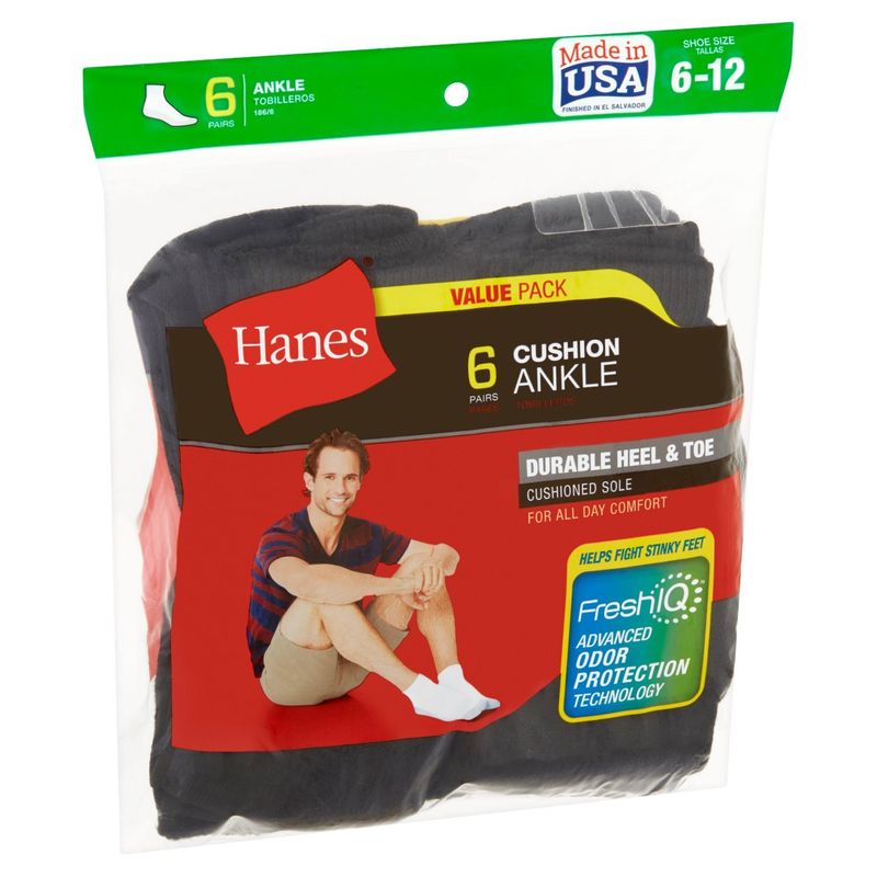 Hanes Cushion Ankle Socks Value Pack, 6-12, 6 pair