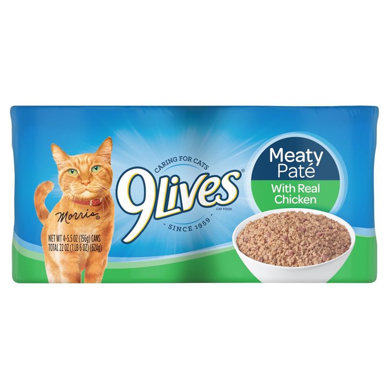 9Lives Meaty Paté with Real Chicken Cat Food, 5.5 oz, 4 count