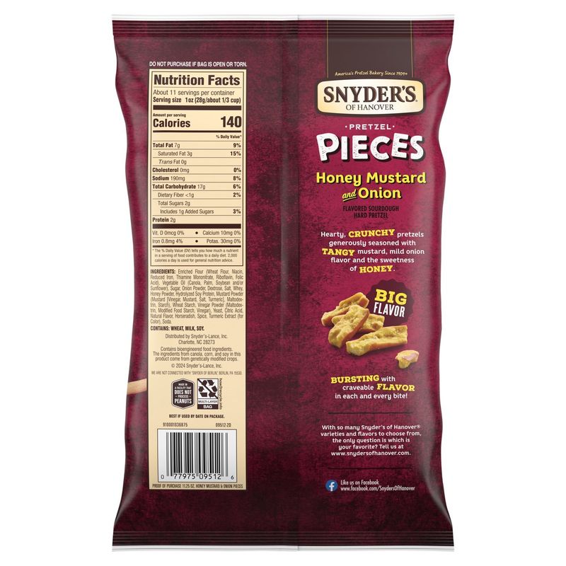 Snyder's of Hanover Honey Mustard and Onion Flavored Sourdough Hard Pretzel Pieces, 11.25 oz