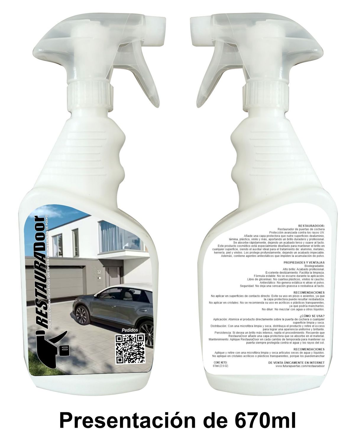 RestauraDoor en atomizador de 670ml. Deja la apariencia de tu puerta de cochera como nueva.