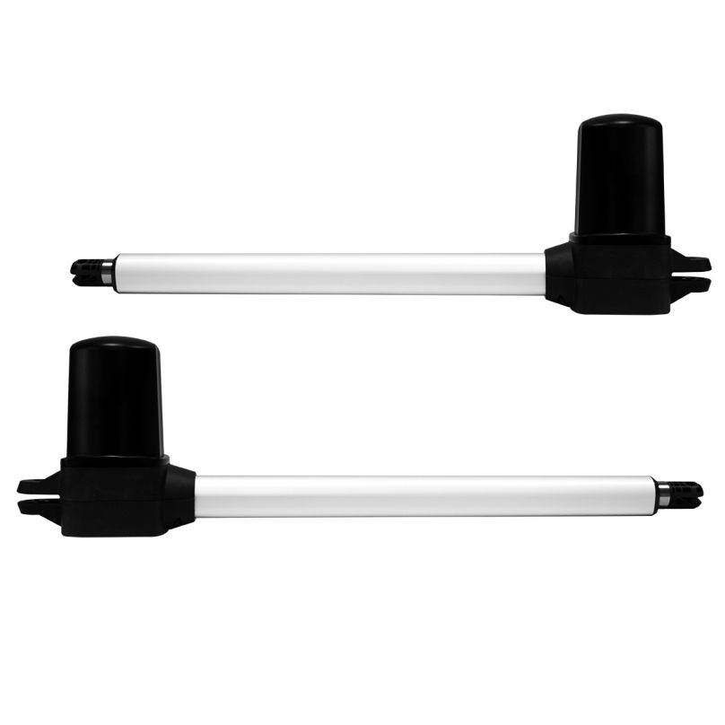 Kit de 2 pistones electromecánicos para puertas abatibles de hasta 2.5 mts 250 kg de peso por hoja. Alimentación 110 V/60 Hz 24 V