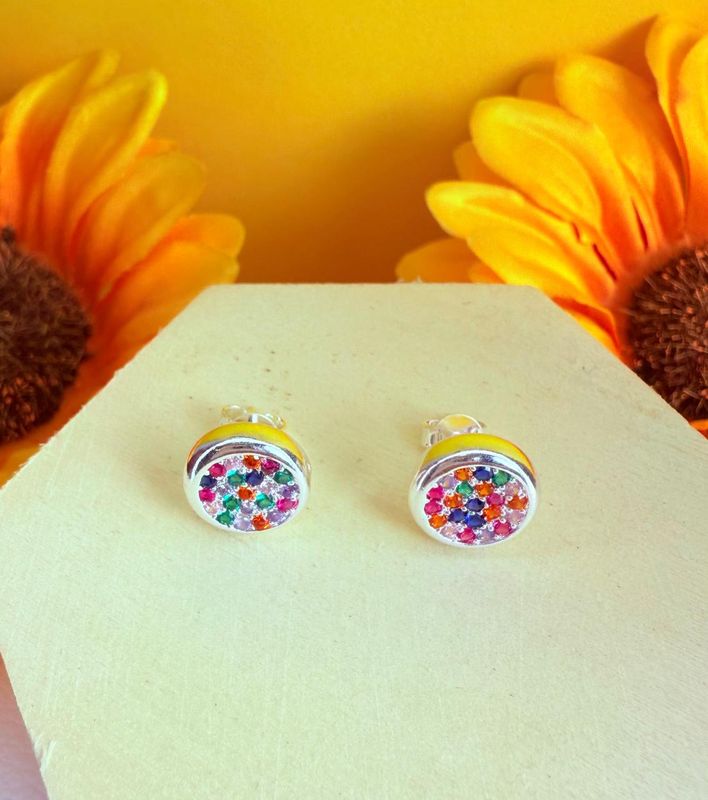 BRINCO REDONDO COLORIDO BANHADO A PRATA 925 EM ZIRCONIA