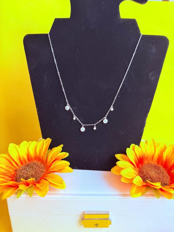 COLAR PONTO DE LUZ EM ZIRCONIA E OLHO GREGO BANHADO RODIO BRANCO