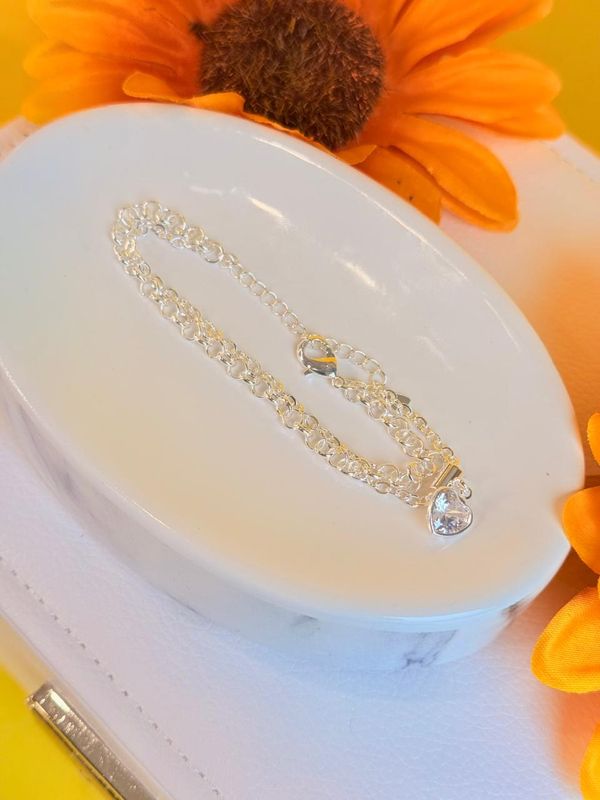 PULSEIRA DUPLA PENDENTE MINI CORACAO BANHADA PRATA 925