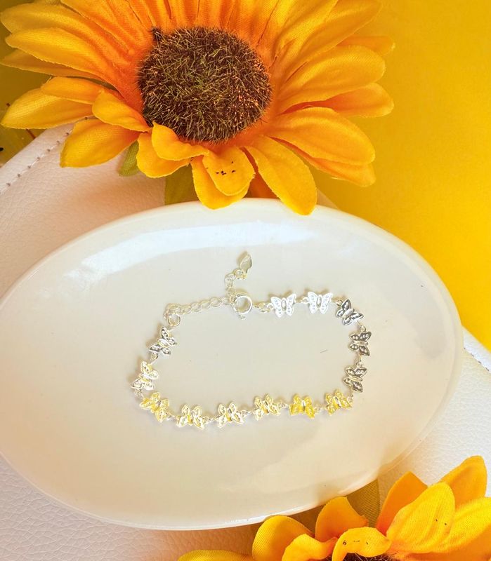 PULSEIRA INFANTIL BORBOLETA BANHADA A PRATA 925