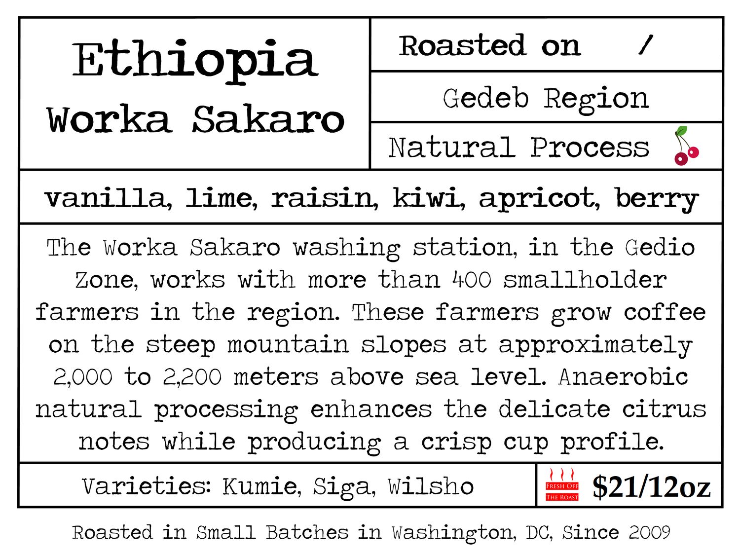 Ethiopia Worka Sakaro Anaerobic Natural