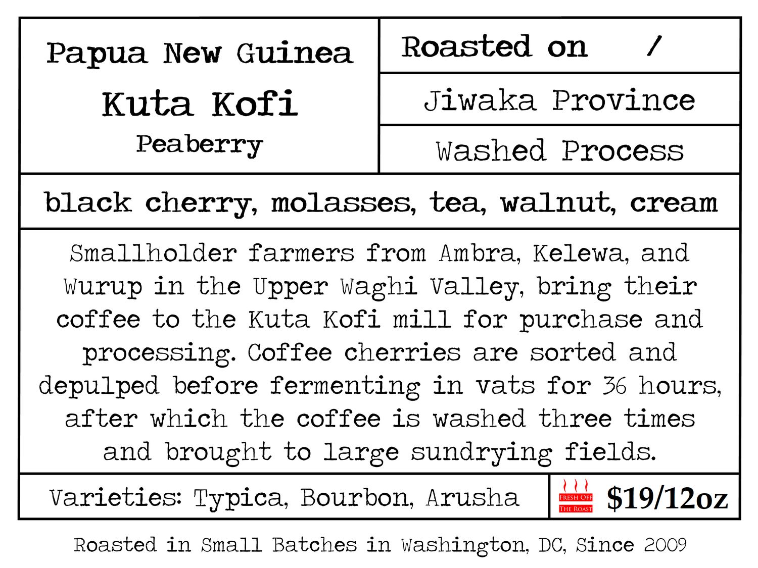 Papua New Guinea Kuta Kofi Peaberry