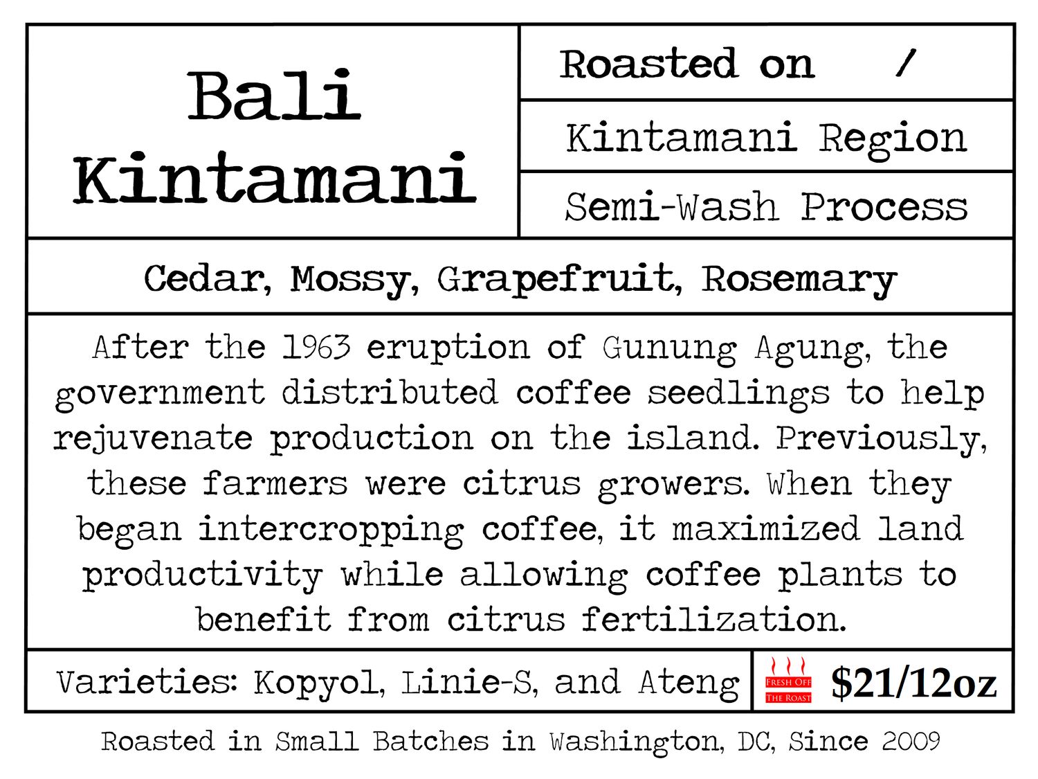 Bali Kintamani Semi-Washed