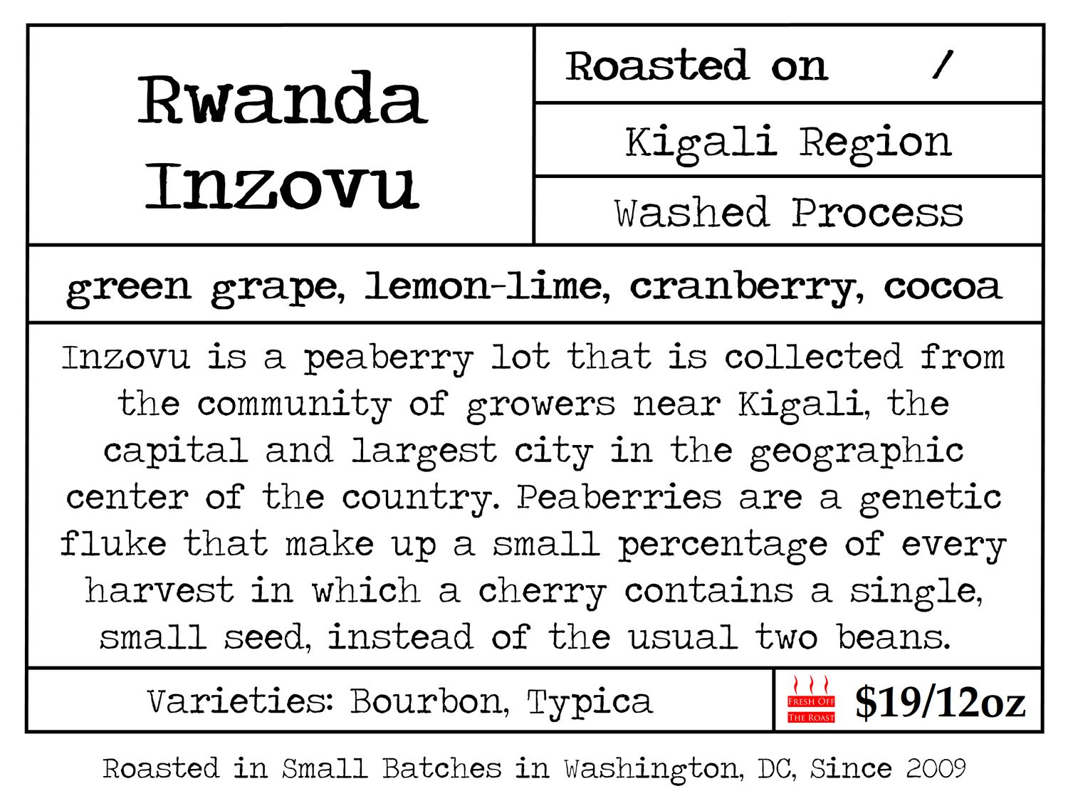 Rwanda Inzovu - Washed