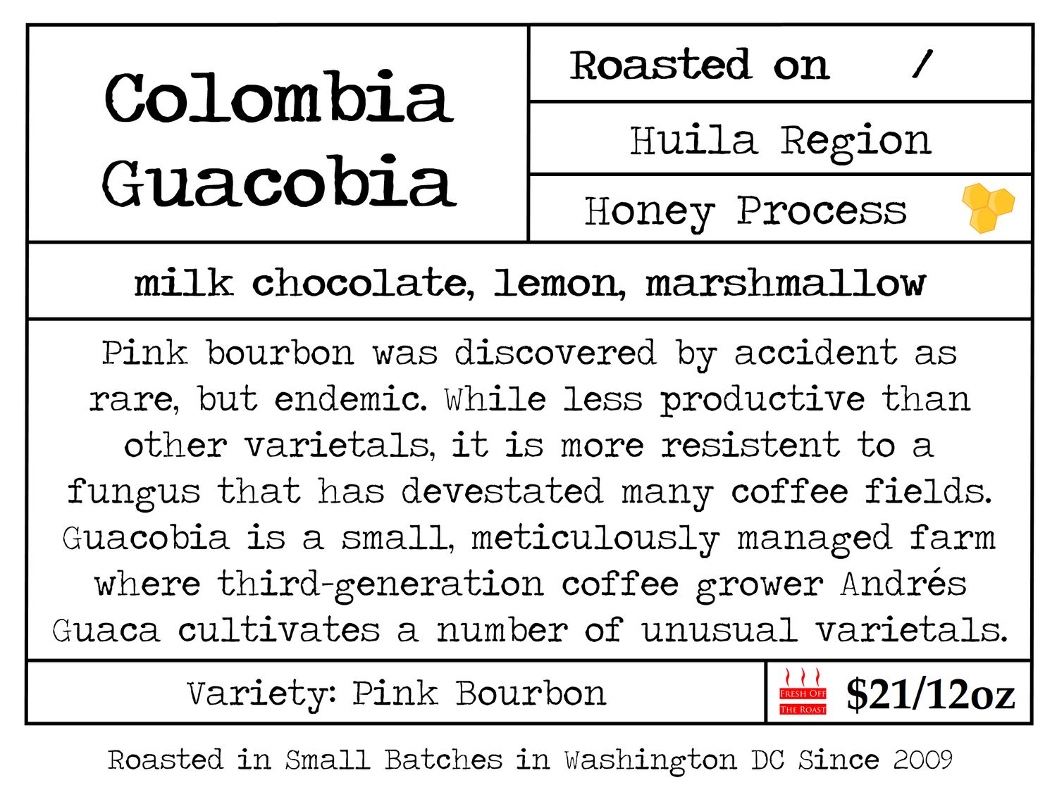 Colombia Guacoba Honey