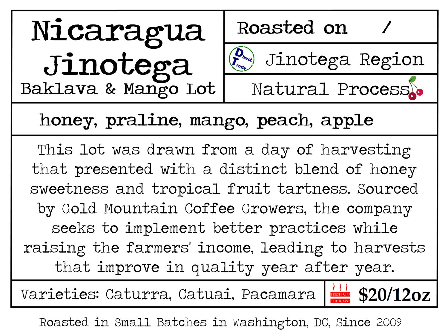 Nicaragua Jinotega Mango Lot