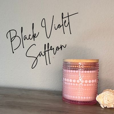 Black Violet Saffron 10oz Soy Candle - Pink