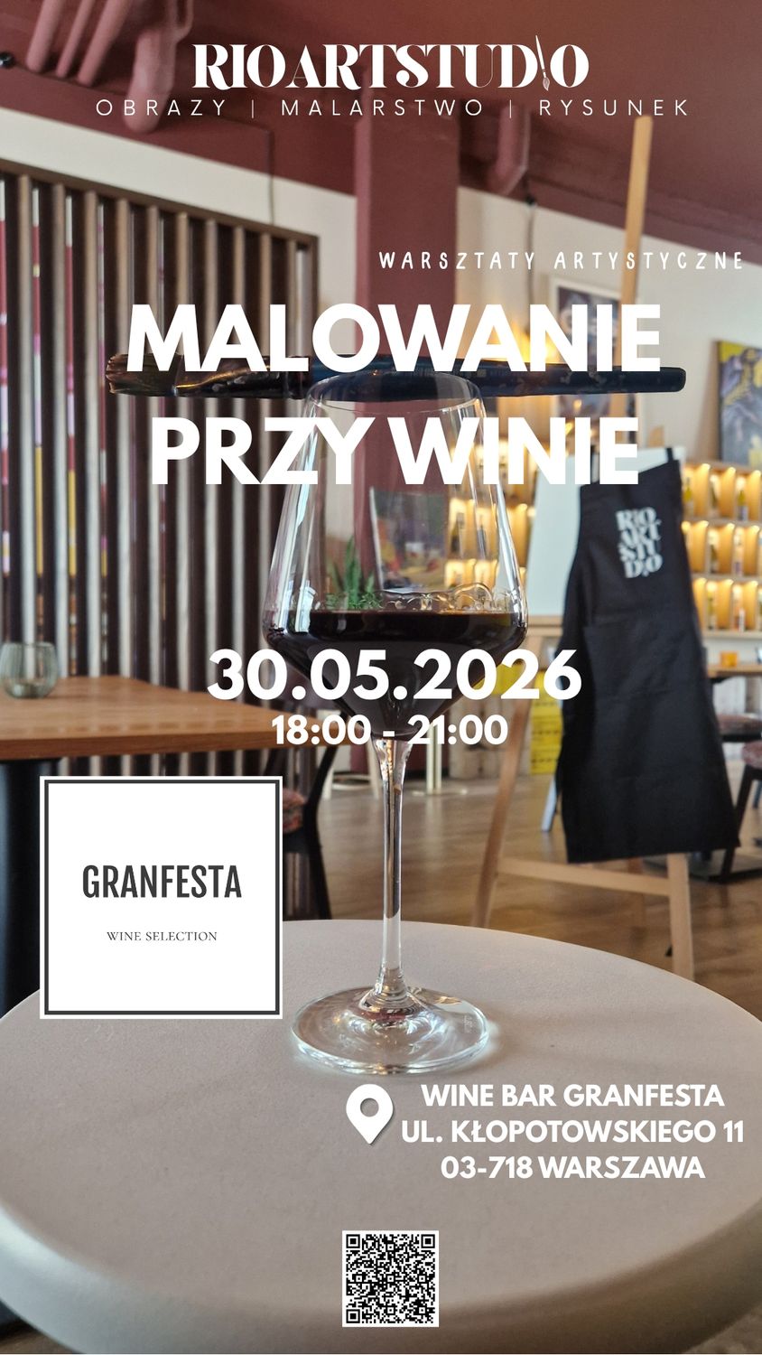 Z okazji Dnia Mamy zaproszenie dla dwóch osób na warsztaty artystyczne "Malowanie przy winie" 30.05.2026 RIOARTSTUDIO&amp;GRANFESTA