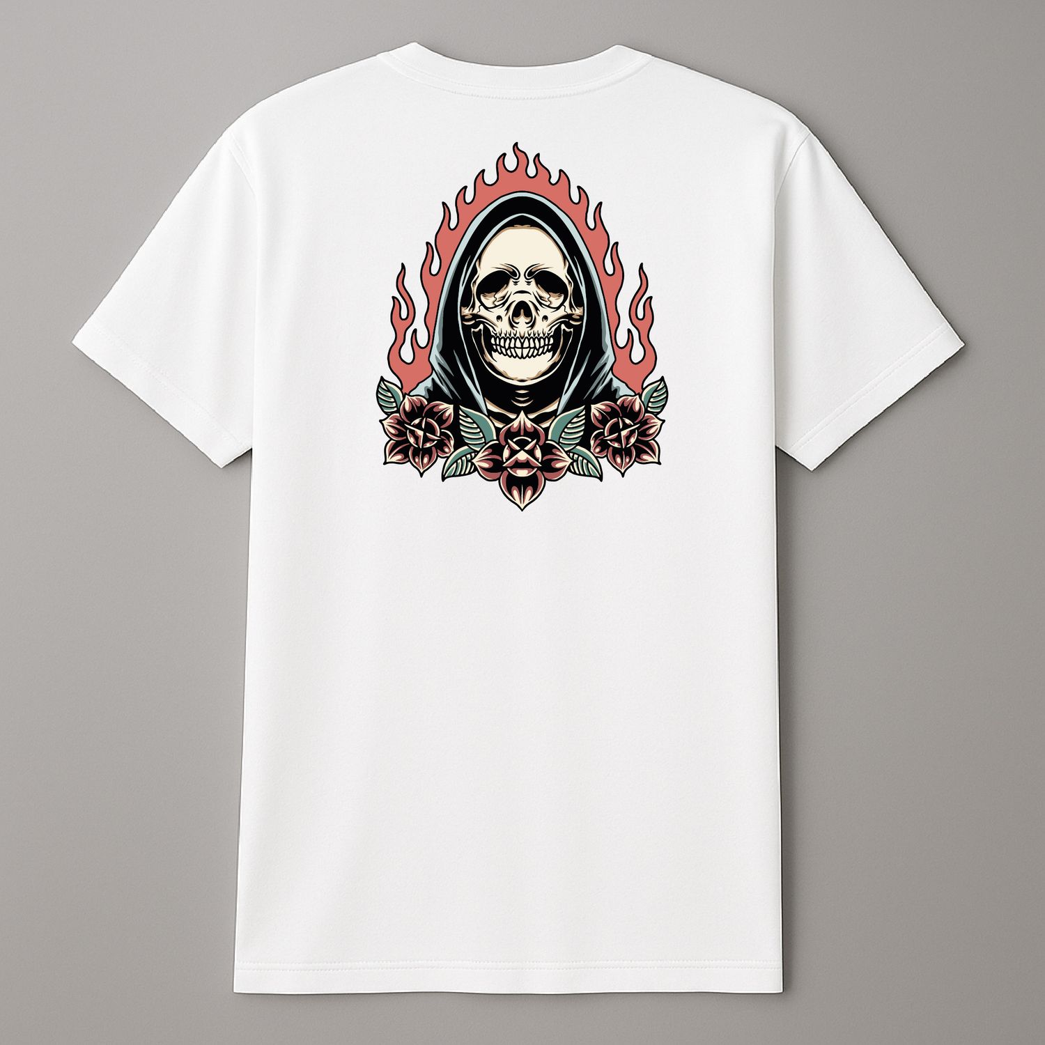 Koszula &quot;Hooded Skull &amp; Roses in Flame&quot; Biała
