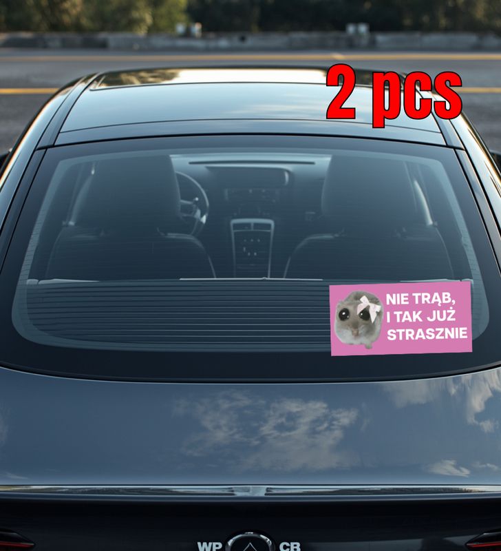 Naklejka na szybę – „Nie trąb, i tak już strasznie” z chomikiem
