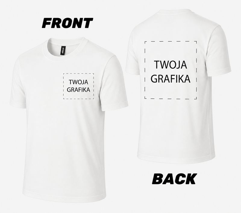 Koszulka personalizowana dwustronna – mały nadruk na piersi + duży na plecach