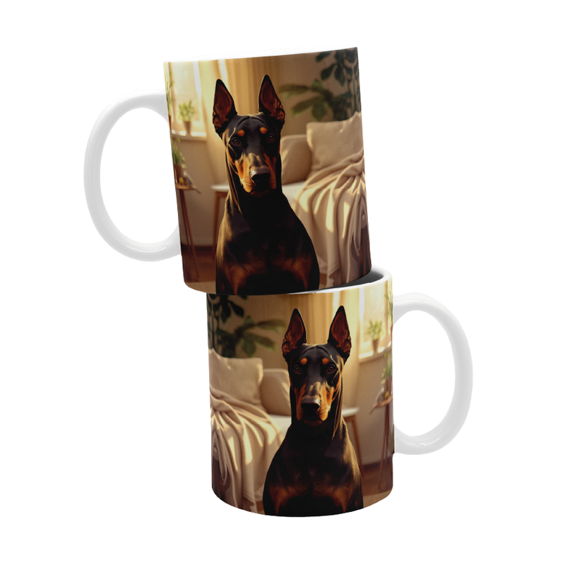 KUBEK NA PREZENT Z NADRUKIEM DO KAWY HERBATY CERAMICZNY Z PSEM DOBERMAN