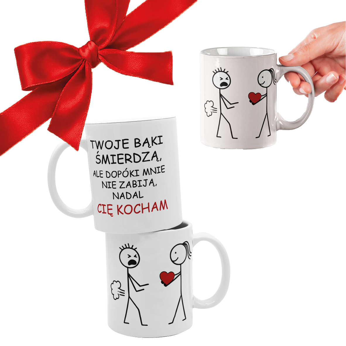 Kubek Śmieszny Prezent TWOJE BĄKI ŚMIERDZĄ Ale Kocham DLA NIEJ / NIEGO