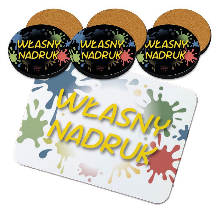 Zestaw 3 personalizowanych podkładek pod kubek i podkładka pod mysz